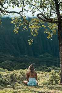 Woman contemplating the nature in the lotus position